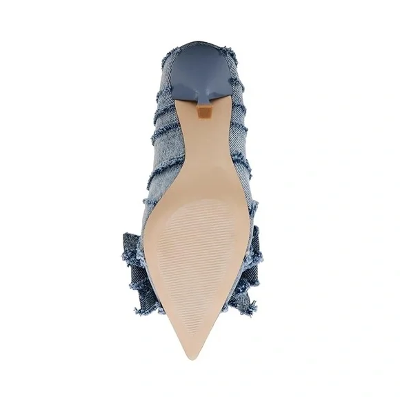 Steve Madden Denim Frayed Heels with Pearl Accent - Picture 3 of 4